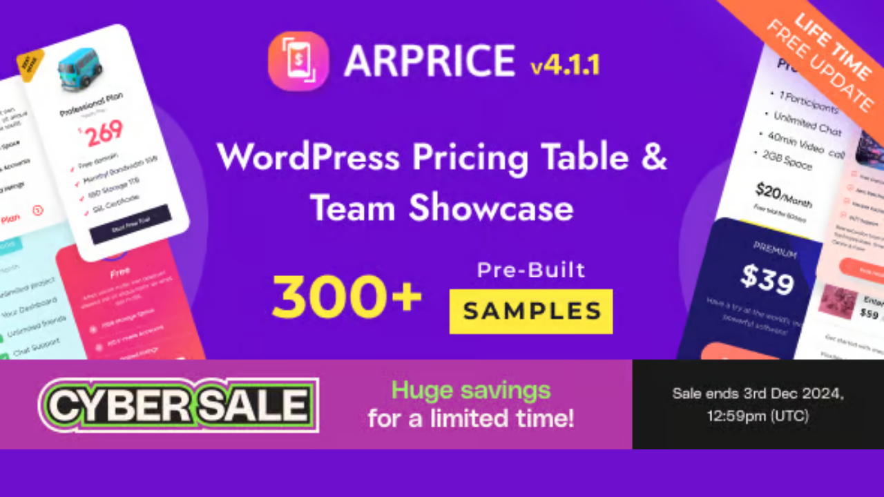 arprice wordpresss pricing table team showcase